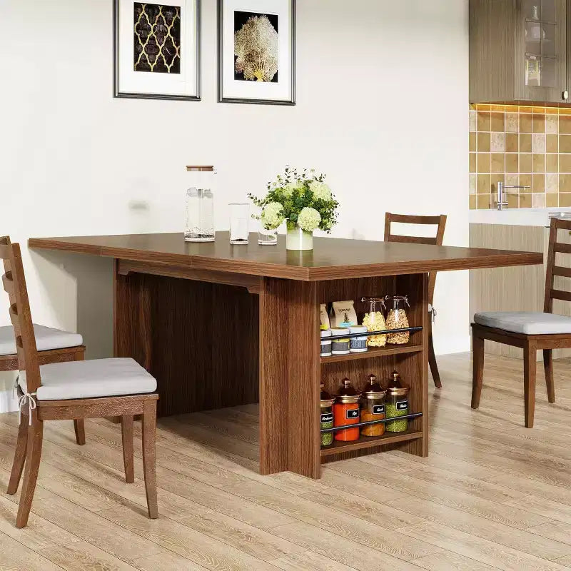 Table à manger rectangulaire de style rustique noire/marron/marron clair avec rangement pour 6 personnes