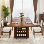 Table à manger rectangulaire de style rustique noire/marron/marron clair avec rangement pour 6 personnes
