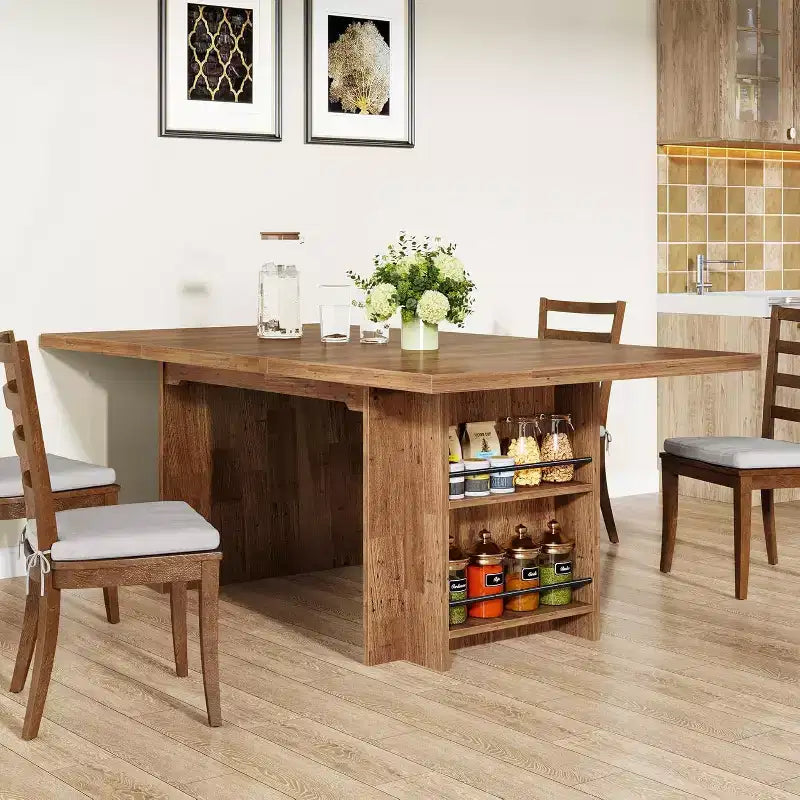 Table à manger rectangulaire de style rustique noire/marron/marron clair avec rangement pour 6 personnes