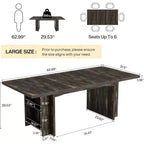 Table à manger rectangulaire de style rustique noire/marron/marron clair avec rangement pour 6 personnes