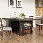 Table à manger rectangulaire de style rustique noire/marron/marron clair avec rangement pour 6 personnes