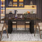 Table à manger rectangulaire de style rustique noire/marron/marron clair avec rangement pour 6 personnes