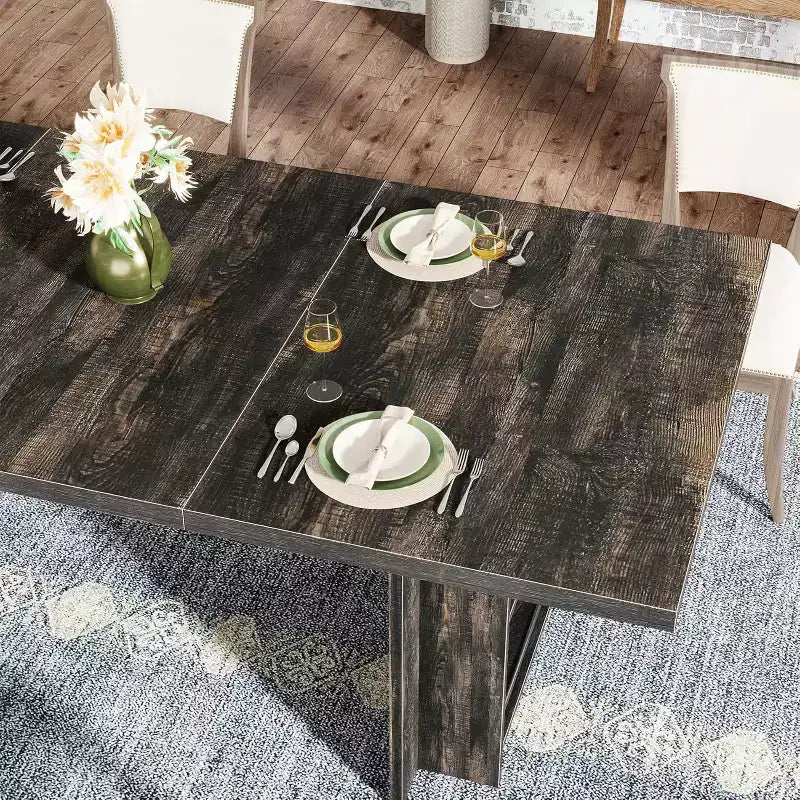 Table à manger rectangulaire de style rustique noire/marron/marron clair avec rangement pour 6 personnes