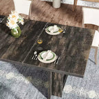 Table à manger rectangulaire de style rustique noire/marron/marron clair avec rangement pour 6 personnes