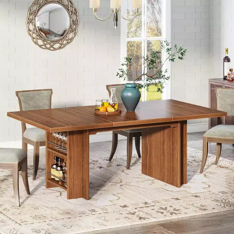 Table à manger rectangulaire de style rustique noire/marron/marron clair avec rangement pour 6 personnes