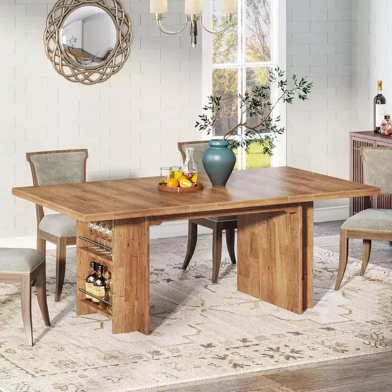 Table à manger rectangulaire de style rustique noire/marron/marron clair avec rangement pour 6 personnes