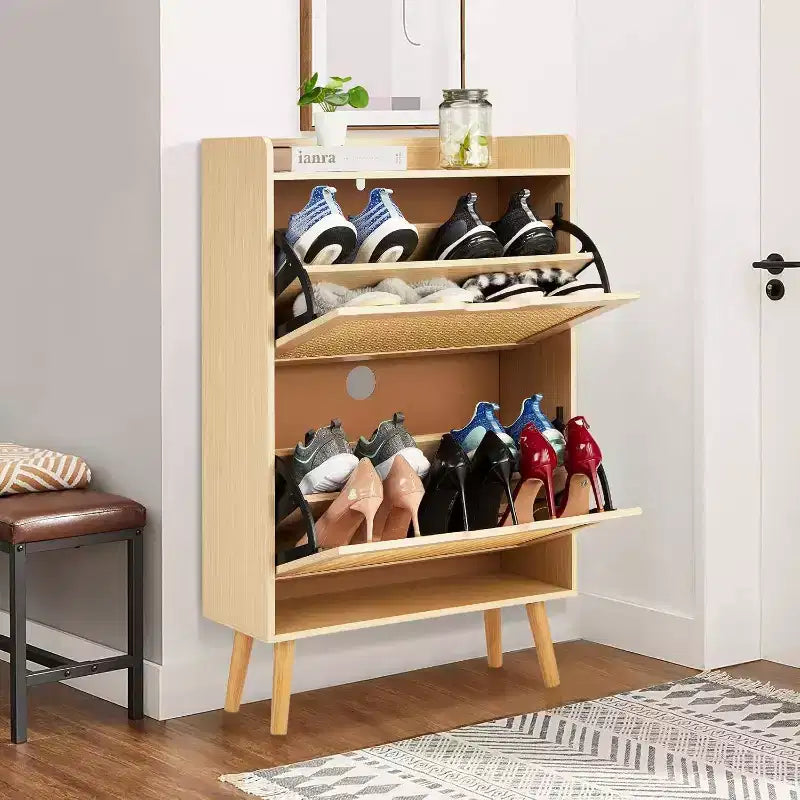 Meuble à chaussures à abattants en rotin naturel et MDF pour 1 personne
