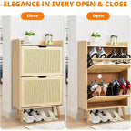 Meuble à chaussures à abattants en rotin naturel et MDF pour 1 personne