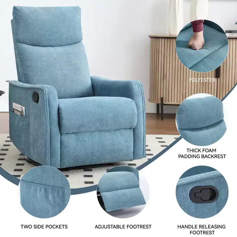 Fauteuil inclinable pivotant et à bascule en tissu beige/bleu/gris foncé/orange/blanc avec fonction chauffante et massante pour 1 personne