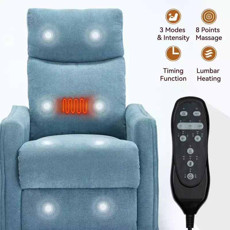 Fauteuil inclinable pivotant et à bascule en tissu beige/bleu/gris foncé/orange/blanc avec fonction chauffante et massante pour 1 personne