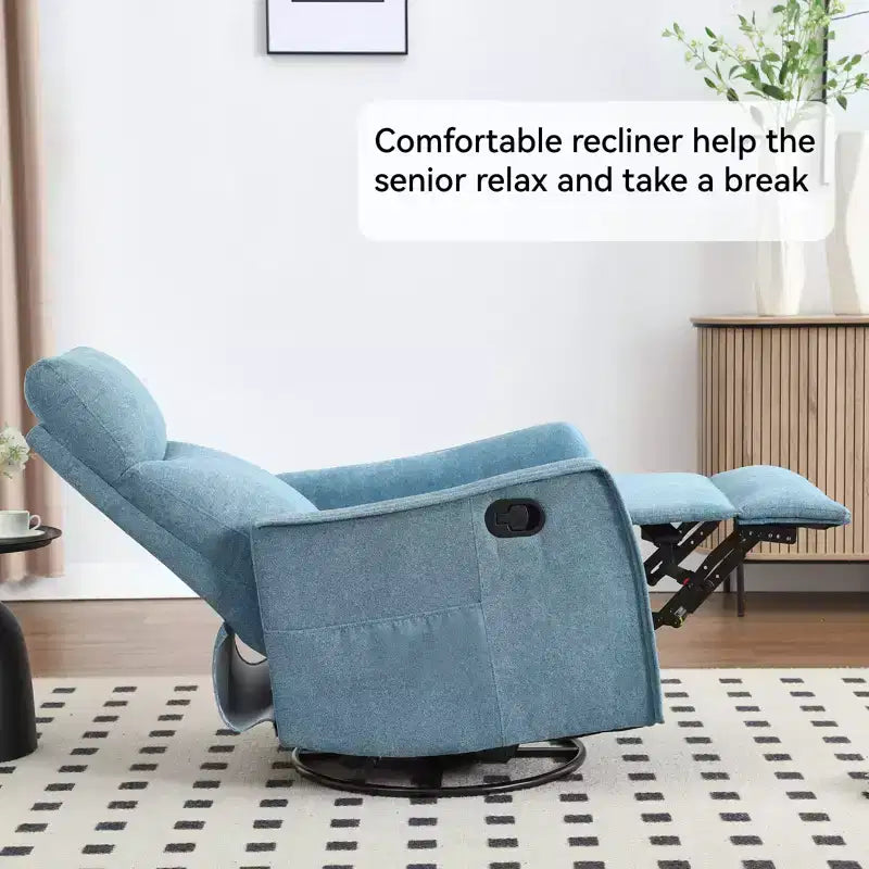 Fauteuil inclinable pivotant et à bascule en tissu beige/bleu/gris foncé/orange/blanc avec fonction chauffante et massante pour 1 personne