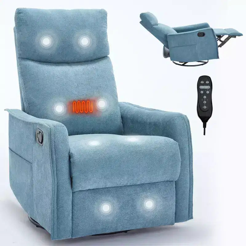Fauteuil inclinable pivotant et à bascule en tissu beige/bleu/gris foncé/orange/blanc avec fonction chauffante et massante pour 1 personne