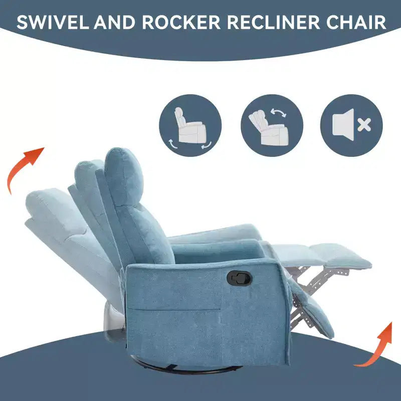 Fauteuil inclinable pivotant et à bascule en tissu beige/bleu/gris foncé/orange/blanc avec fonction chauffante et massante pour 1 personne