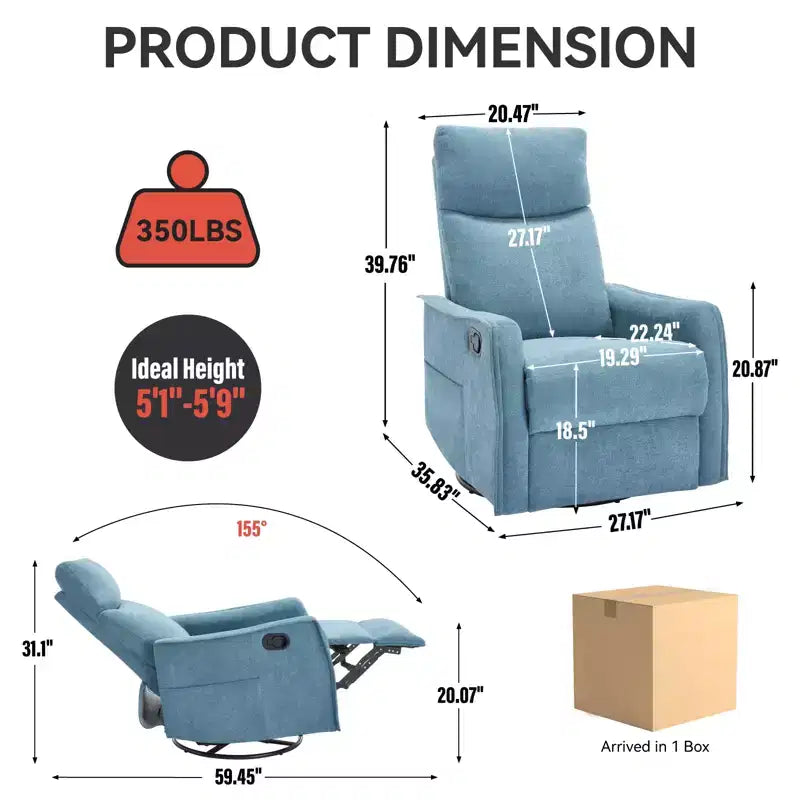 Fauteuil inclinable pivotant et à bascule en tissu beige/bleu/gris foncé/orange/blanc avec fonction chauffante et massante pour 1 personne