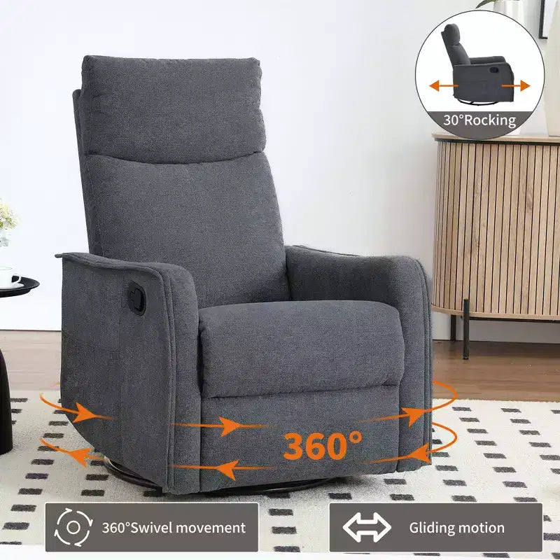 Fauteuil inclinable pivotant et à bascule en tissu beige/bleu/gris foncé/orange/blanc avec fonction chauffante et massante pour 1 personne