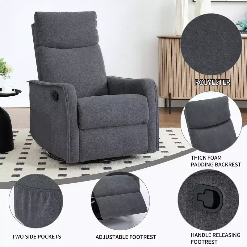 Fauteuil inclinable pivotant et à bascule en tissu beige/bleu/gris foncé/orange/blanc avec fonction chauffante et massante pour 1 personne