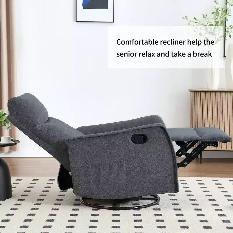 Fauteuil inclinable pivotant et à bascule en tissu beige/bleu/gris foncé/orange/blanc avec fonction chauffante et massante pour 1 personne