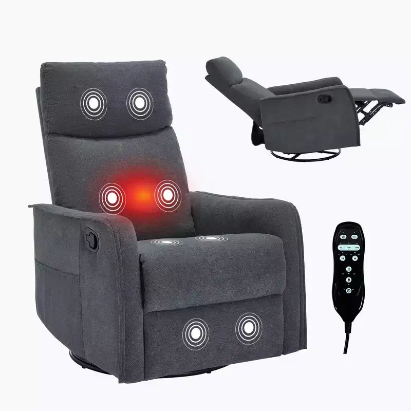 Fauteuil inclinable pivotant et à bascule en tissu beige/bleu/gris foncé/orange/blanc avec fonction chauffante et massante pour 1 personne