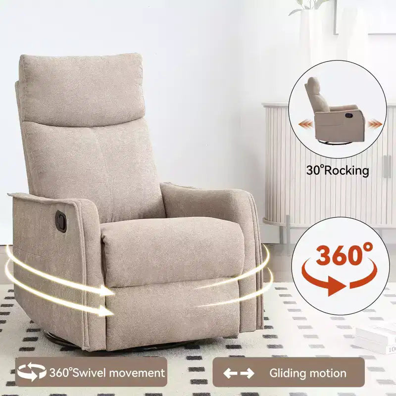 Fauteuil inclinable pivotant et à bascule en tissu beige/bleu/gris foncé/orange/blanc avec fonction chauffante et massante pour 1 personne