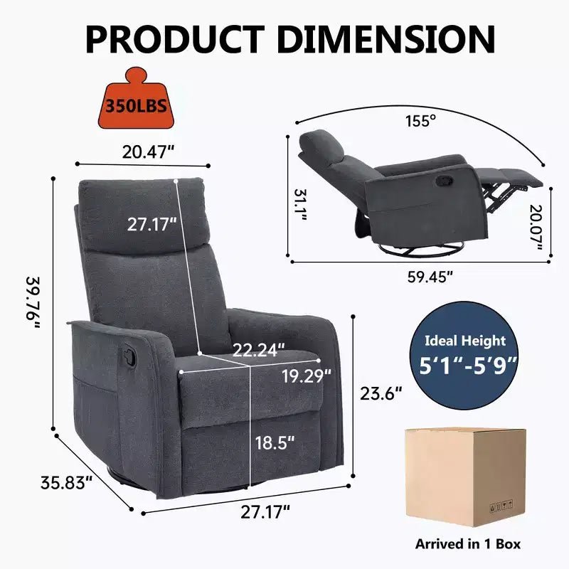 Fauteuil inclinable pivotant et à bascule en tissu beige/bleu/gris foncé/orange/blanc avec fonction chauffante et massante pour 1 personne