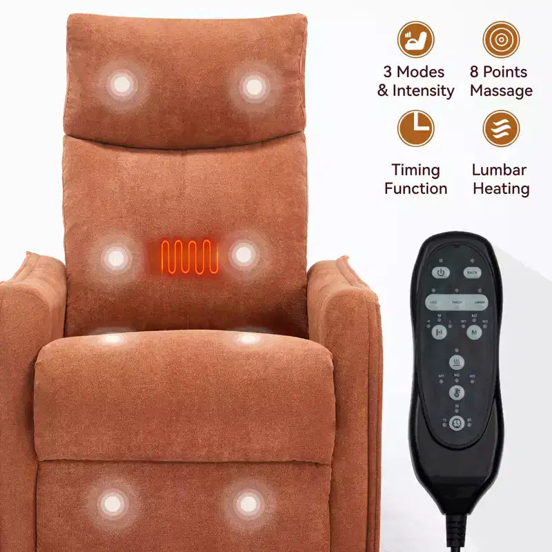 Fauteuil inclinable pivotant et à bascule en tissu beige/bleu/gris foncé/orange/blanc avec fonction chauffante et massante pour 1 personne