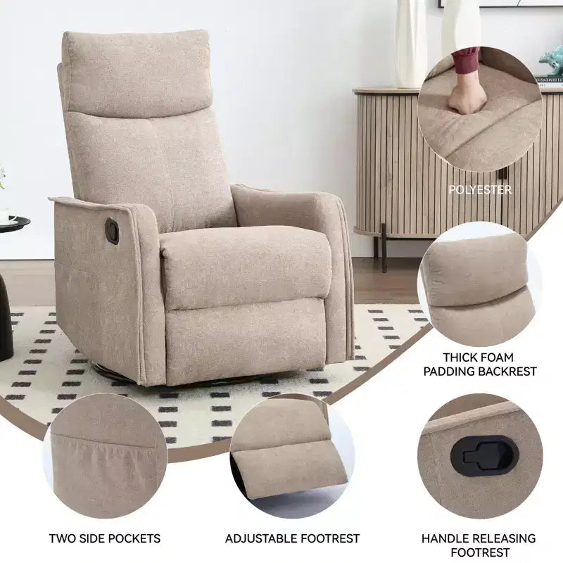 Fauteuil inclinable pivotant et à bascule en tissu beige/bleu/gris foncé/orange/blanc avec fonction chauffante et massante pour 1 personne