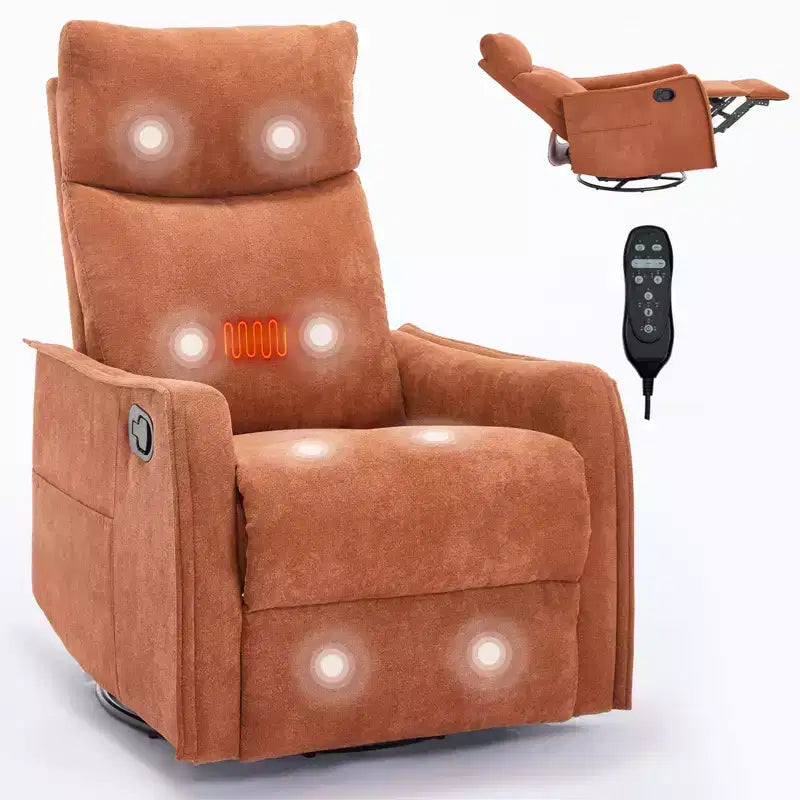 Fauteuil inclinable pivotant et à bascule en tissu beige/bleu/gris foncé/orange/blanc avec fonction chauffante et massante pour 1 personne
