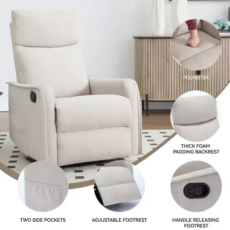 Fauteuil inclinable pivotant et à bascule en tissu beige/bleu/gris foncé/orange/blanc avec fonction chauffante et massante pour 1 personne