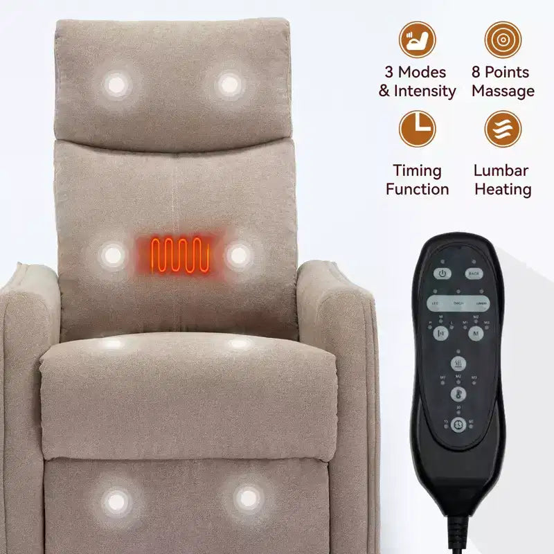 Fauteuil inclinable pivotant et à bascule en tissu beige/bleu/gris foncé/orange/blanc avec fonction chauffante et massante pour 1 personne