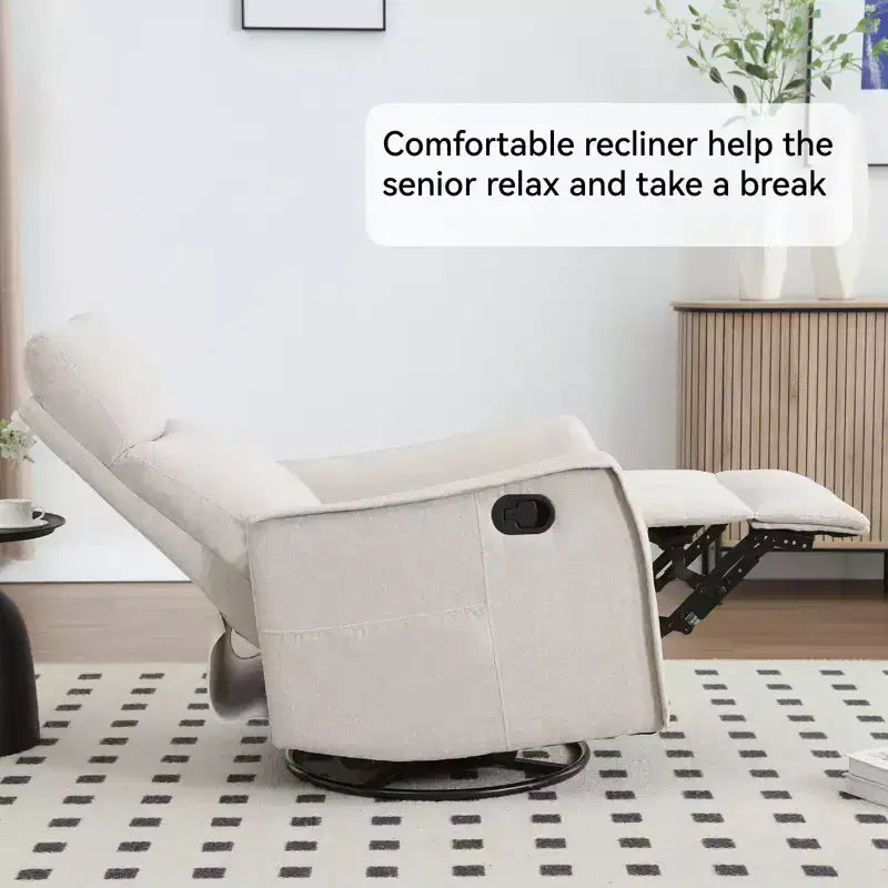Fauteuil inclinable pivotant et à bascule en tissu beige/bleu/gris foncé/orange/blanc avec fonction chauffante et massante pour 1 personne