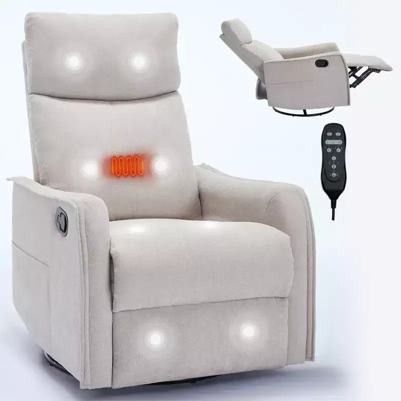 Fauteuil inclinable pivotant et à bascule en tissu beige/bleu/gris foncé/orange/blanc avec fonction chauffante et massante pour 1 personne