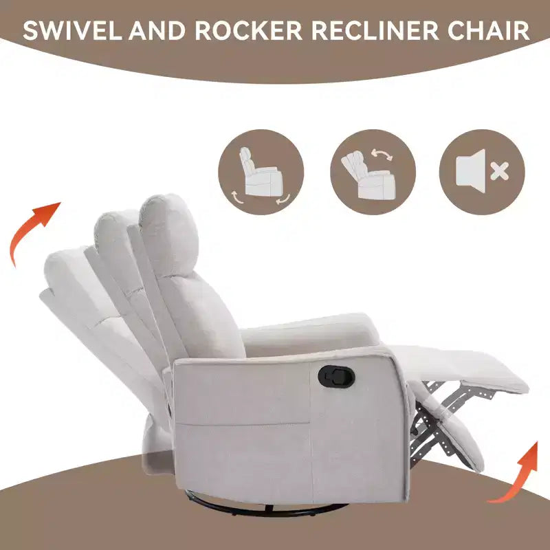 Fauteuil inclinable pivotant et à bascule en tissu beige/bleu/gris foncé/orange/blanc avec fonction chauffante et massante pour 1 personne
