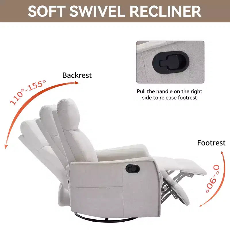 Fauteuil inclinable pivotant et à bascule en tissu beige/bleu/gris foncé/orange/blanc avec fonction chauffante et massante pour 1 personne