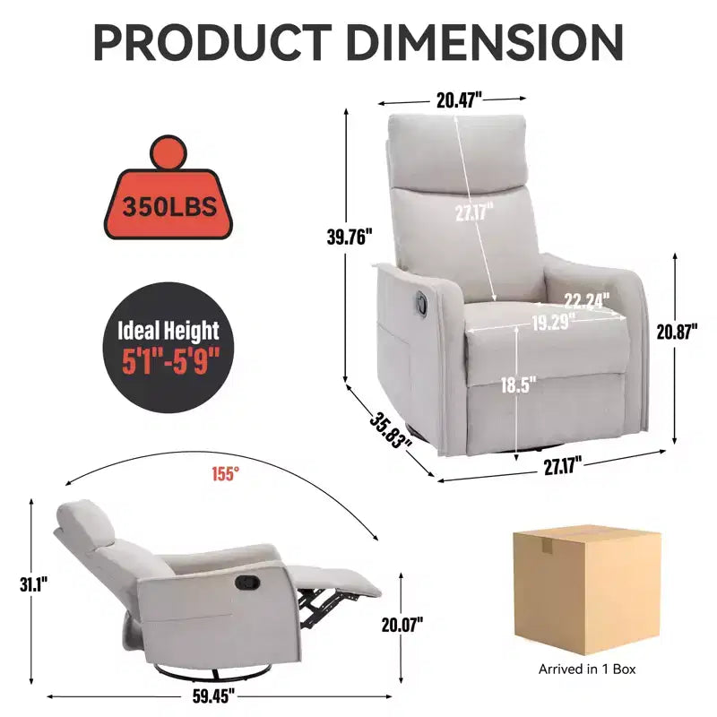 Fauteuil inclinable pivotant et à bascule en tissu beige/bleu/gris foncé/orange/blanc avec fonction chauffante et massante pour 1 personne