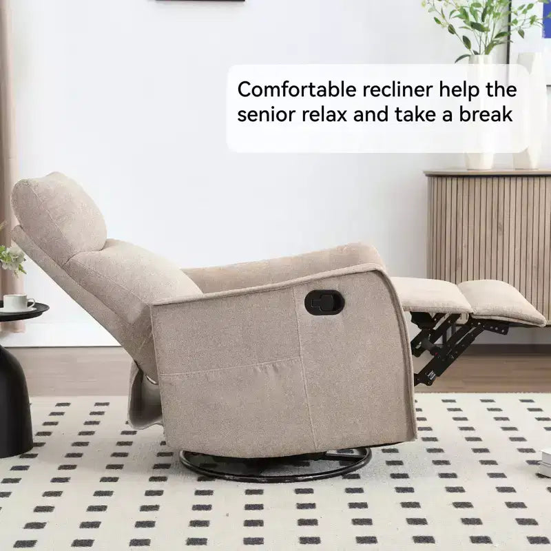 Fauteuil inclinable pivotant et à bascule en tissu beige/bleu/gris foncé/orange/blanc avec fonction chauffante et massante pour 1 personne