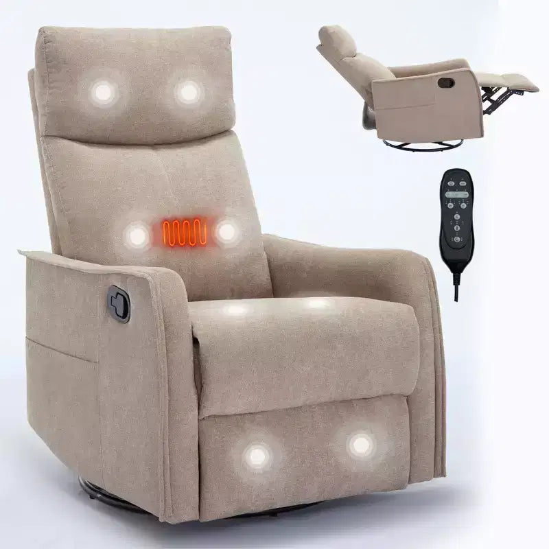 Fauteuil inclinable pivotant et à bascule en tissu beige/bleu/gris foncé/orange/blanc avec fonction chauffante et massante pour 1 personne