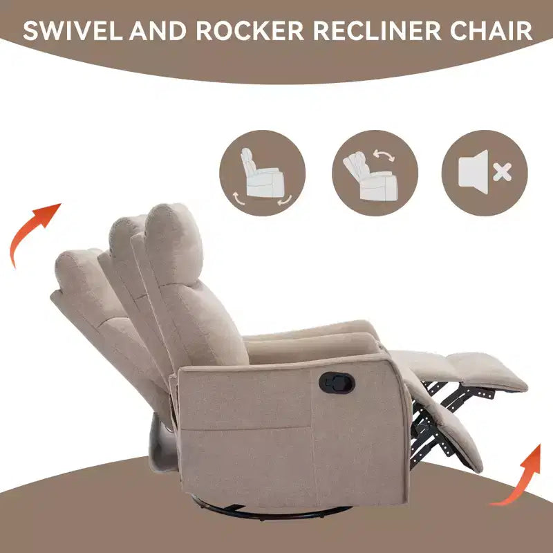 Fauteuil inclinable pivotant et à bascule en tissu beige/bleu/gris foncé/orange/blanc avec fonction chauffante et massante pour 1 personne