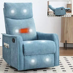 Fauteuil inclinable pivotant et à bascule en tissu beige/bleu/gris foncé/orange/blanc avec fonction chauffante et massante pour 1 personne