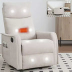 Fauteuil inclinable pivotant et à bascule en tissu beige/bleu/gris foncé/orange/blanc avec fonction chauffante et massante pour 1 personne