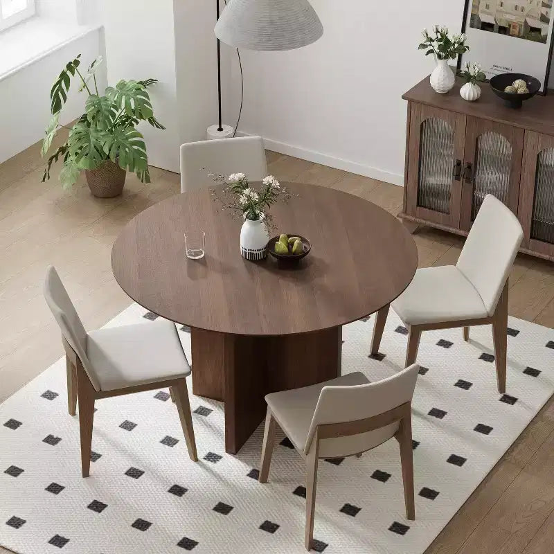 Table à manger ronde en bois marron pour 4 personnes