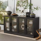 Buffet-bahut noir avec 4 portes vitrées et étagères réglables (1 pièce)
