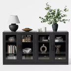 Buffet-bahut noir avec 4 portes vitrées et étagères réglables (1 pièce)