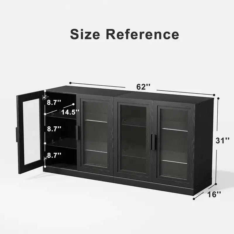 Buffet-bahut noir avec 4 portes vitrées et étagères réglables (1 pièce)