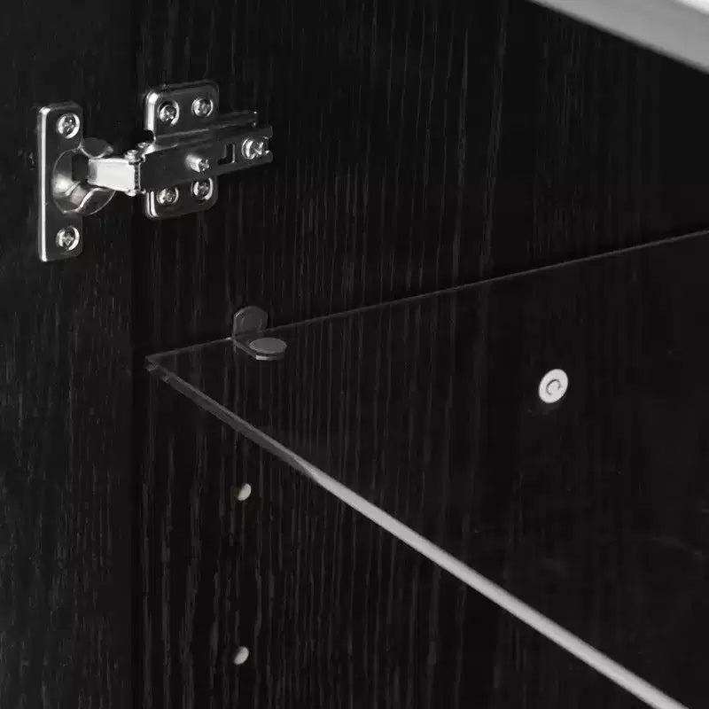 Buffet-bahut noir avec 4 portes vitrées et étagères réglables (1 pièce)
