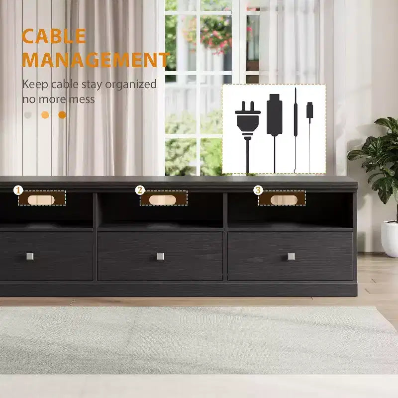 Meuble TV Mid-Century Beige/Noir/Gris/Blanc avec 3 Tiroirs pour 1