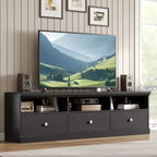 Meuble TV Mid-Century Beige/Noir/Gris/Blanc avec 3 Tiroirs pour 1