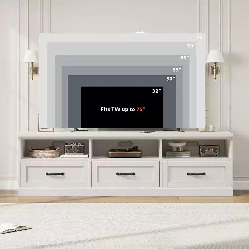 Meuble TV Mid-Century Beige/Noir/Gris/Blanc avec 3 Tiroirs pour 1