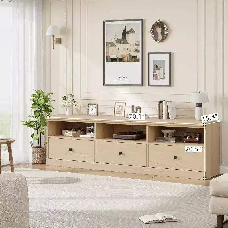 Meuble TV Mid-Century Beige/Noir/Gris/Blanc avec 3 Tiroirs pour 1