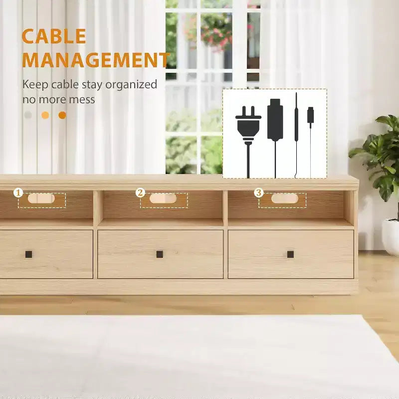 Meuble TV Mid-Century Beige/Noir/Gris/Blanc avec 3 Tiroirs pour 1