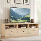 Meuble TV Mid-Century Beige/Noir/Gris/Blanc avec 3 Tiroirs pour 1